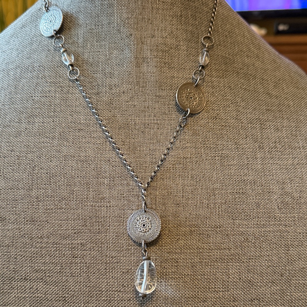 Silpada Silver Necklace Coin Disk Crystal & Oxidized Coins Necklace N7113